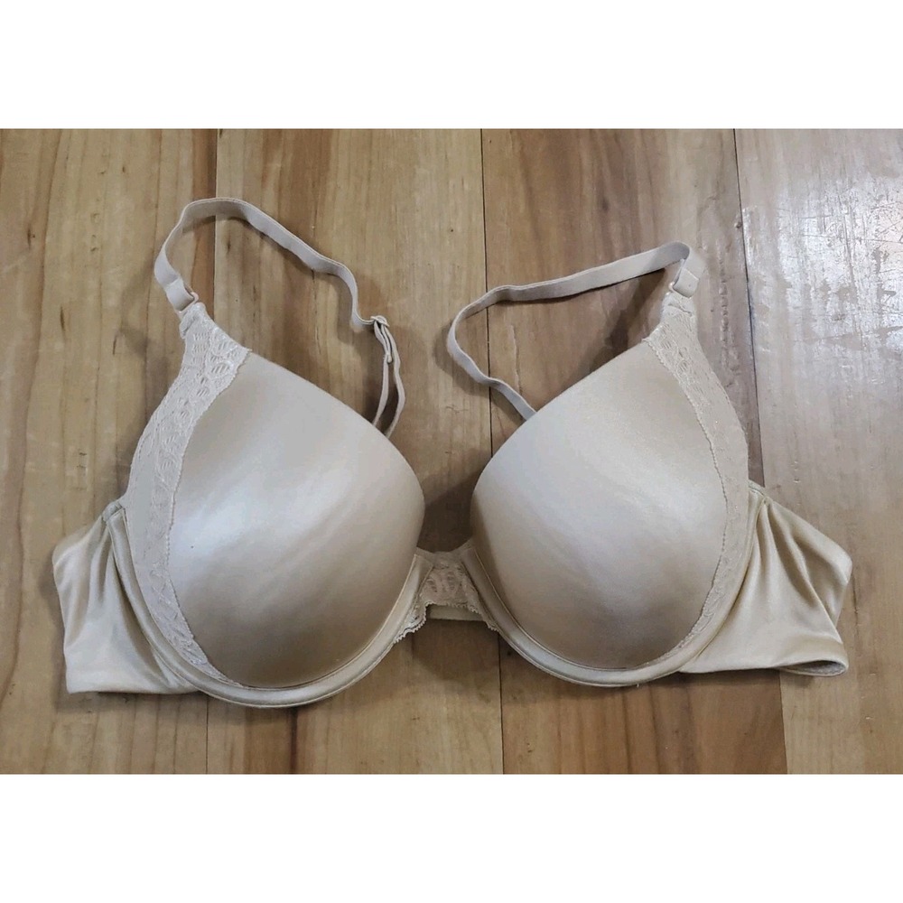 Maidenform Bra 36B T-Shirt Bra 9428 Lace Trim Comfort Devotion Nude